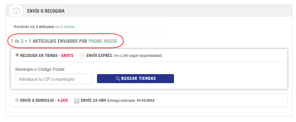 tipo de envío